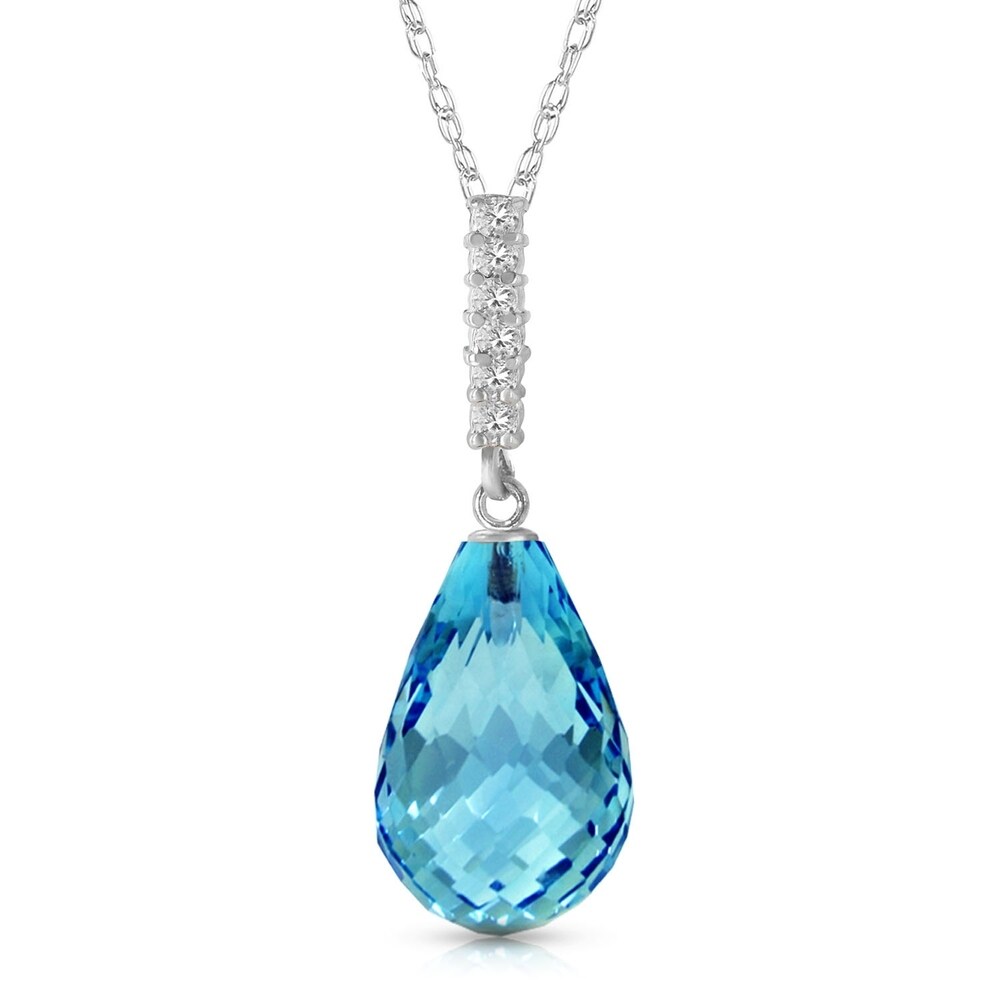 6.68 CTW 14K Solid White Gold Necklace Diamond Briolette Drop Blue Topaz