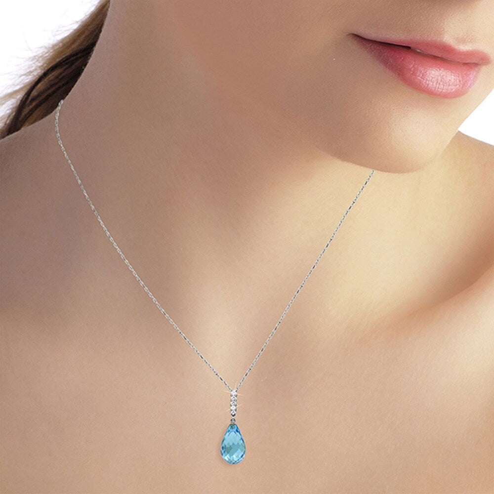 6.68 CTW 14K Solid White Gold Necklace Diamond Briolette Drop Blue Topaz