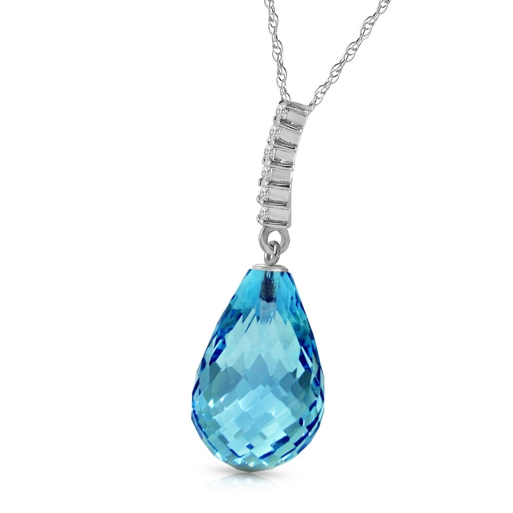 6.68 CTW 14K Solid White Gold Necklace Diamond Briolette Drop Blue Topaz