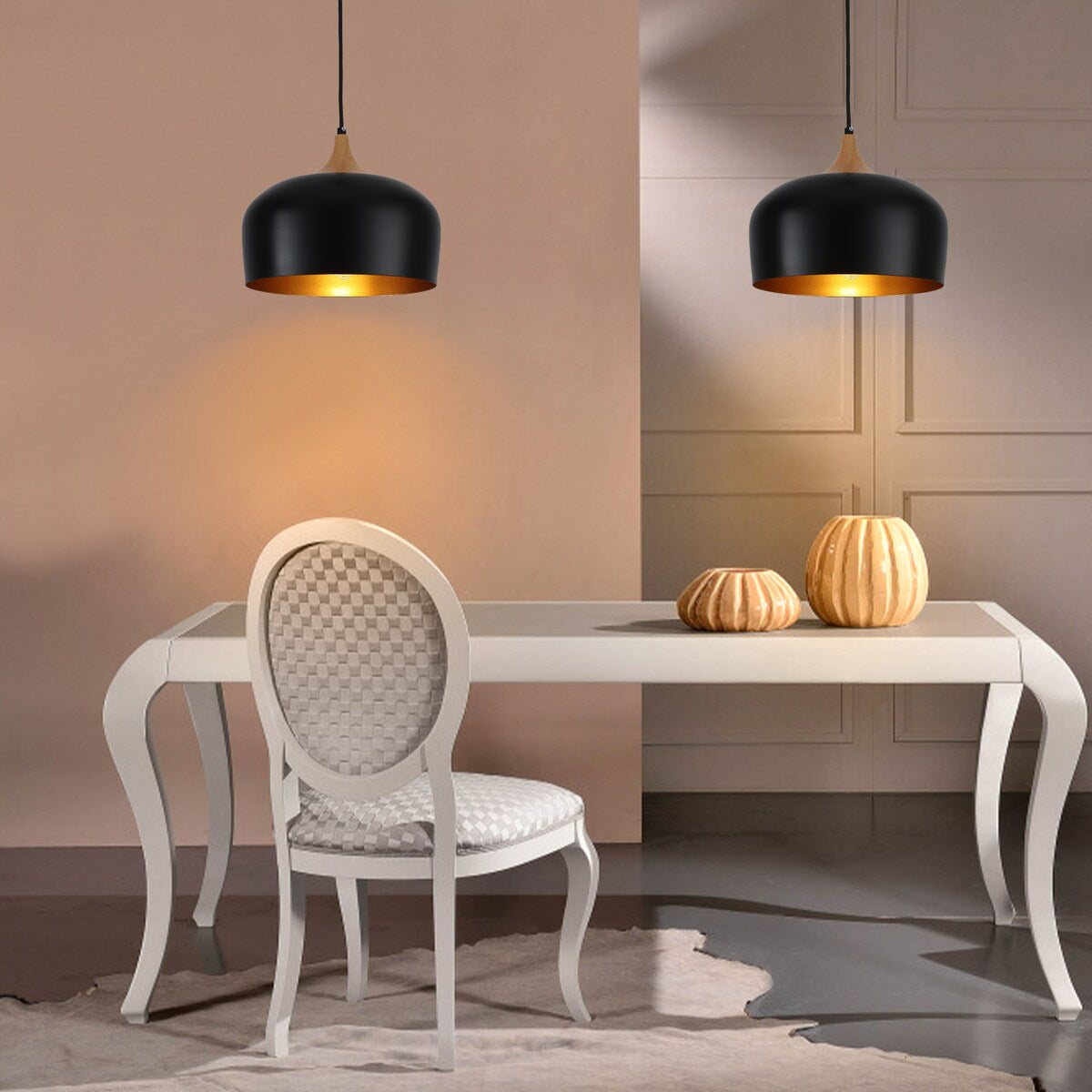 1-Light Modern Farmhouse Wood Bowl Pendant Light for Kitchen Island, Modern Semi Flush Mount Chandelier for Dining Living Room