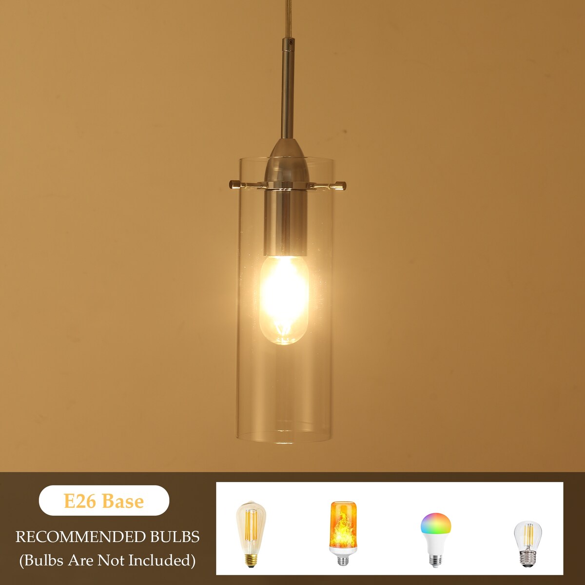 1-light Glass Pendant Light with Adjustable Cord, Semi Flush Mount Chandelier for Dining Room Living Room Bedroom