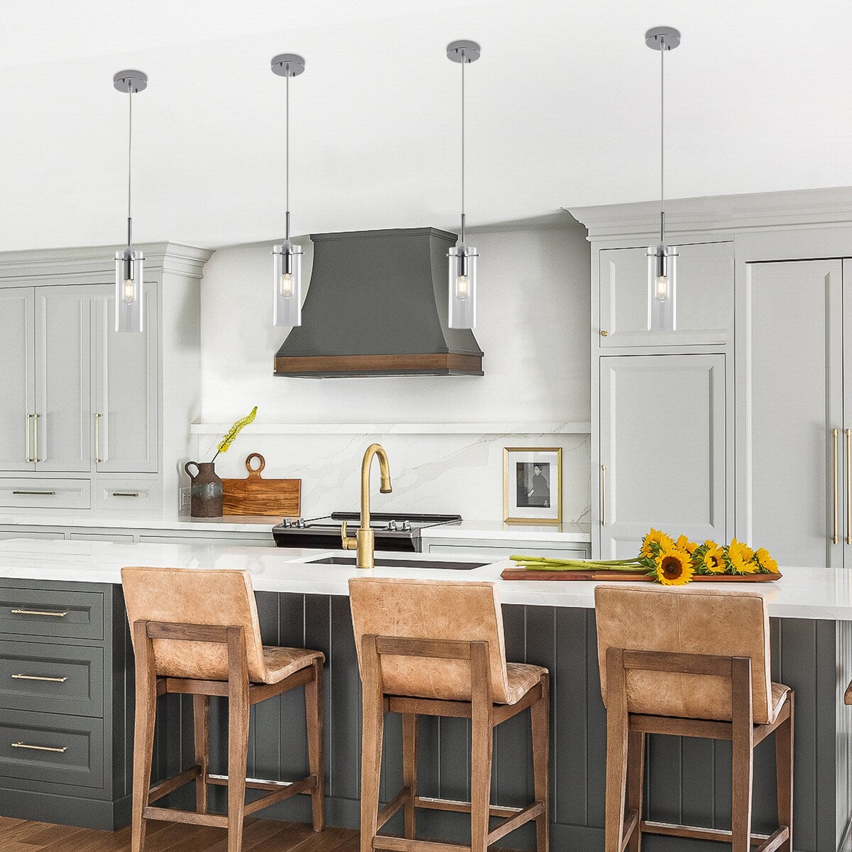 1-light Glass Pendant Light with Adjustable Cord, Semi Flush Mount Chandelier for Dining Room Living Room Bedroom