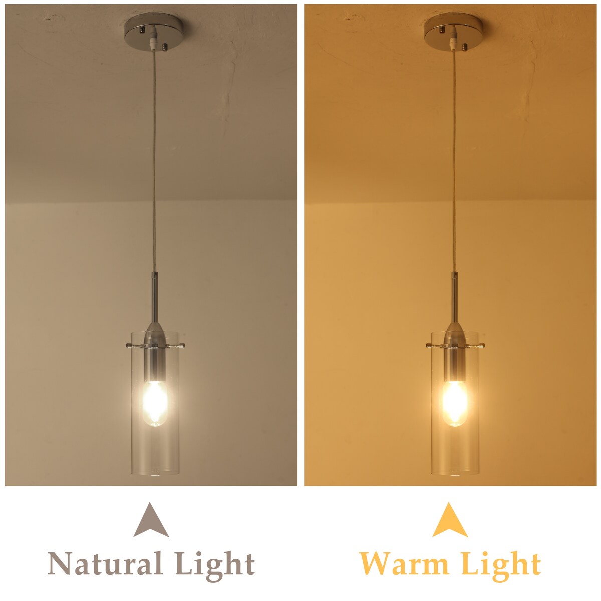 1-light Glass Pendant Light with Adjustable Cord, Semi Flush Mount Chandelier for Dining Room Living Room Bedroom