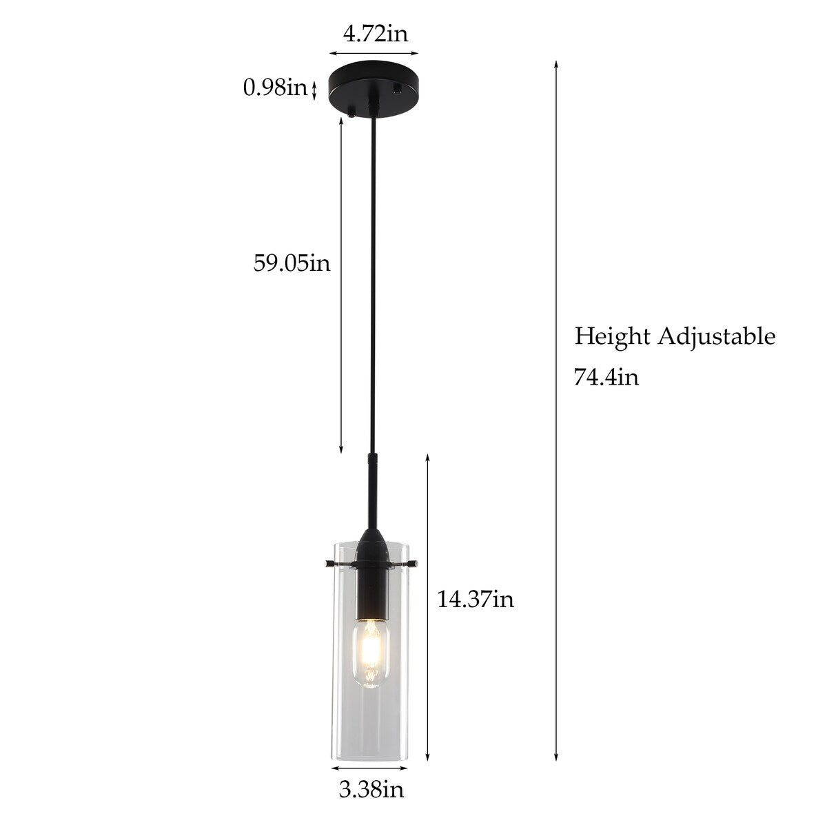 1-light Glass Pendant Light with Adjustable Cord, Semi Flush Mount Chandelier for Dining Room Living Room Bedroom