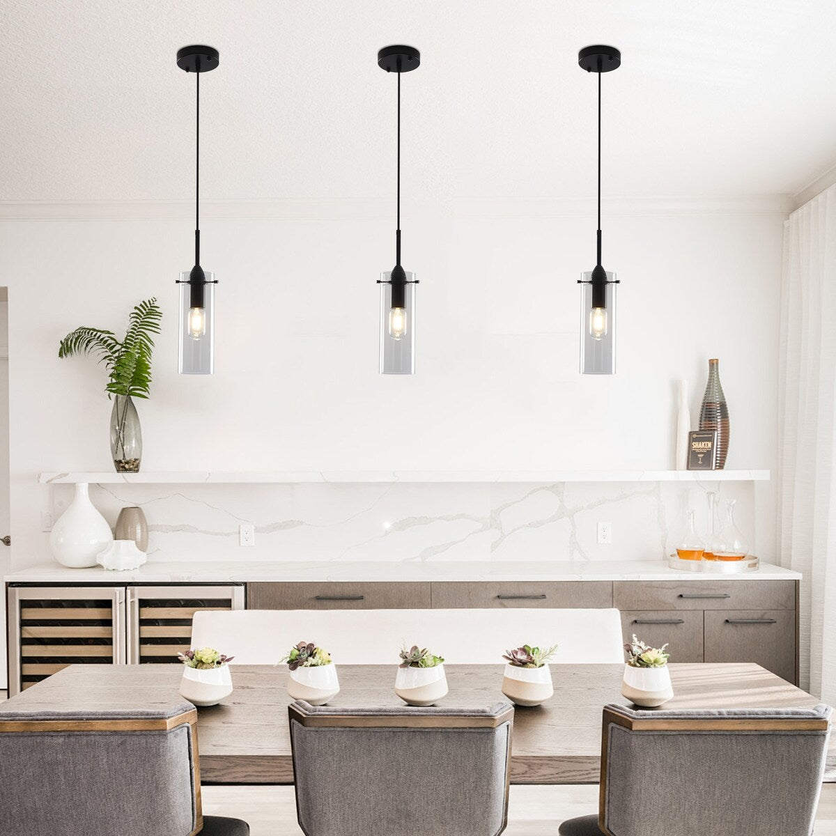 1-light Glass Pendant Light with Adjustable Cord, Semi Flush Mount Chandelier for Dining Room Living Room Bedroom