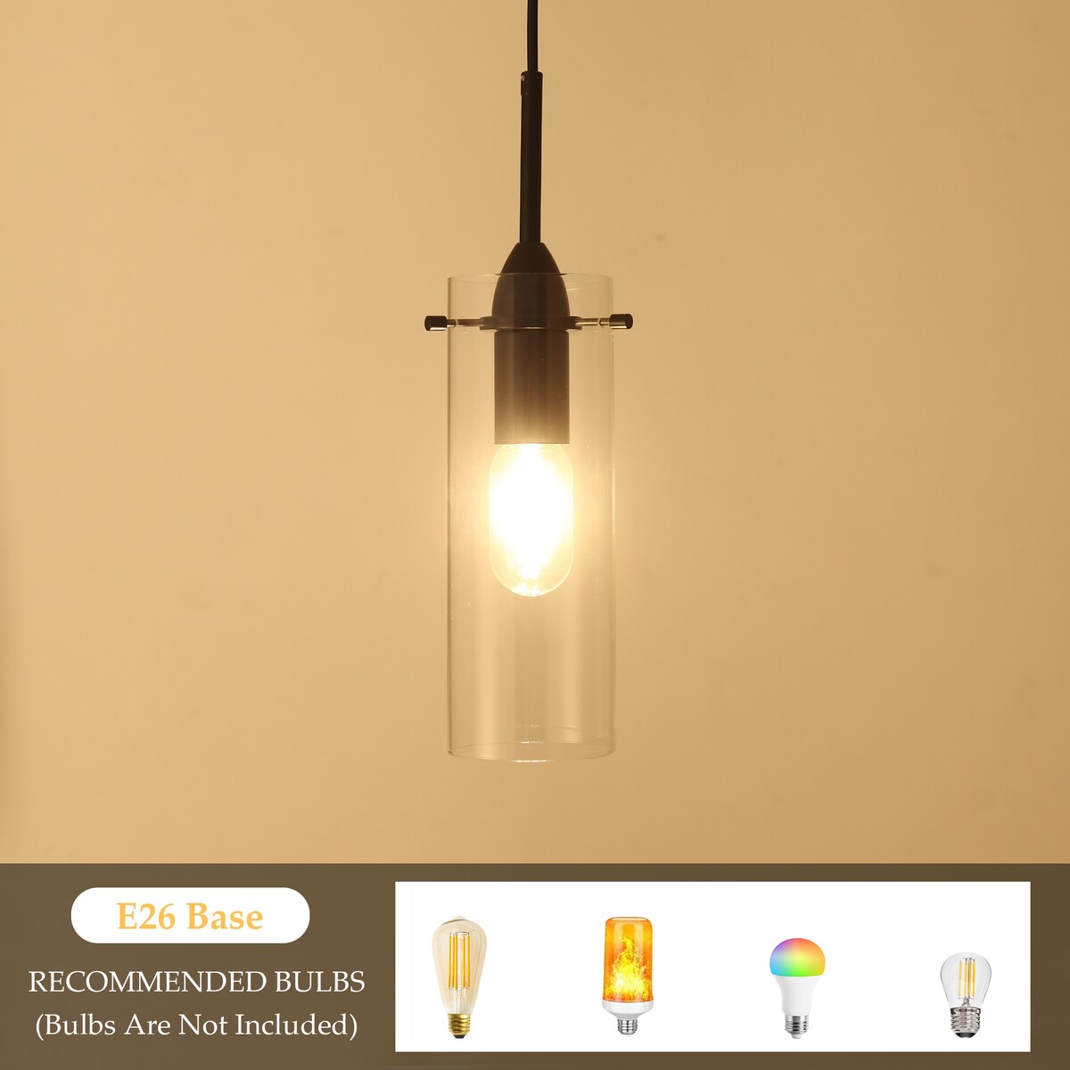 1-light Glass Pendant Light with Adjustable Cord, Semi Flush Mount Chandelier for Dining Room Living Room Bedroom
