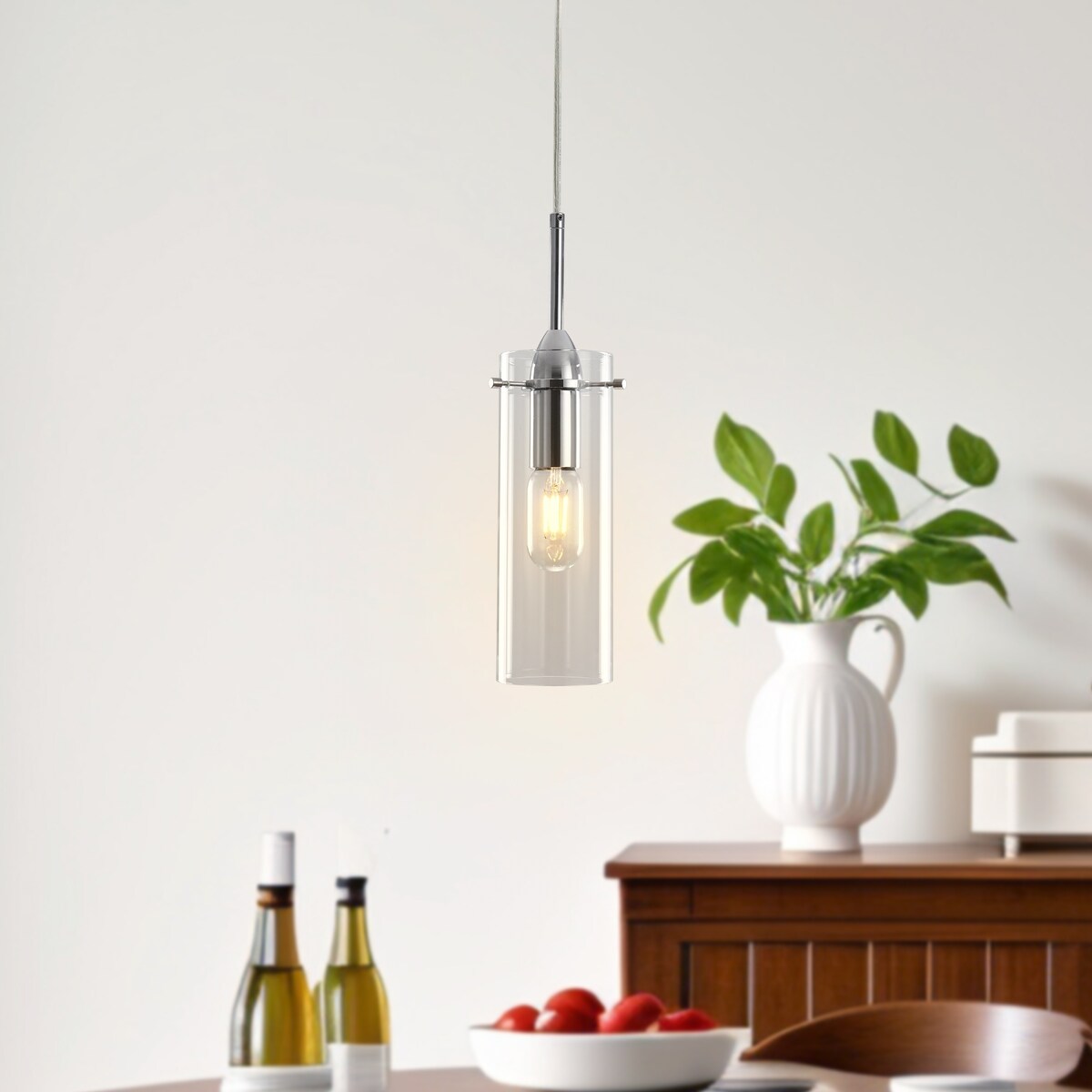 1-light Glass Pendant Light with Adjustable Cord, Semi Flush Mount Chandelier for Dining Room Living Room Bedroom