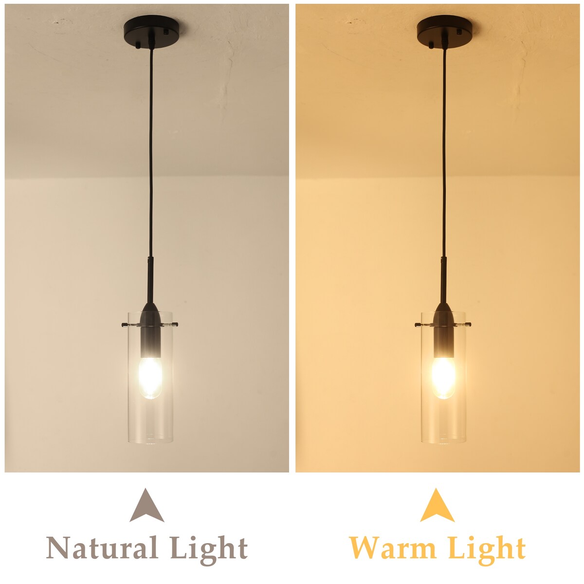 1-light Glass Pendant Light with Adjustable Cord, Semi Flush Mount Chandelier for Dining Room Living Room Bedroom