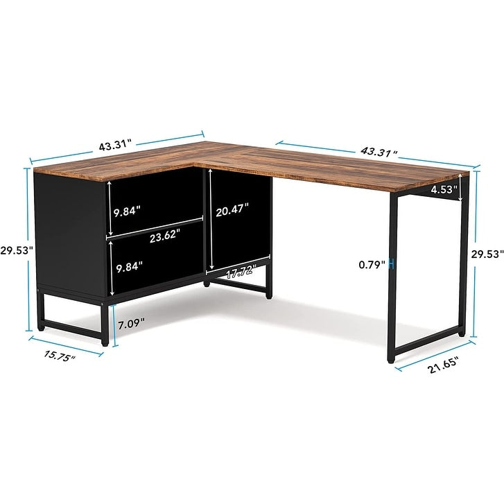 60 Inch Large Corner Desk,L-shaped Desk with Storage Cabinet,Industrial Wood Home Office Desk