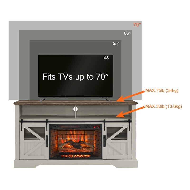 60 Inch Modern Fireplace TV stand With Storage Spaces and Double Safety Protection Device
