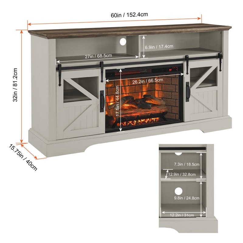 60 Inch Modern Fireplace TV stand With Storage Spaces and Double Safety Protection Device
