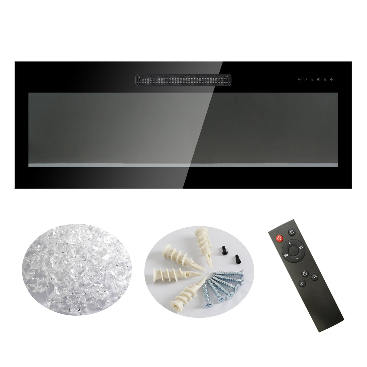 60 Inch Recessed Ultra Thin Tempered Glass Front Wall Mounted Electric Fireplace With Remote And Multi Color Flame & Emberbed