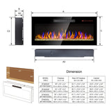 60 Inch Recessed Ultra Thin Tempered Glass Front Wall Mounted Electric Fireplace With Remote And Multi Color Flame & Emberbed