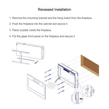 60 Inch Recessed Ultra Thin Tempered Glass Front Wall Mounted Electric Fireplace With Remote And Multi Color Flame & Emberbed