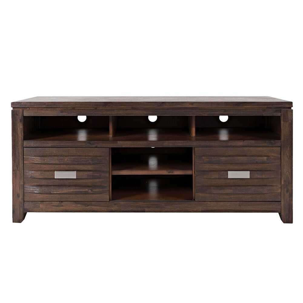 60 Inch Wooden Media Console Table with 3 Open Compartments, Brown