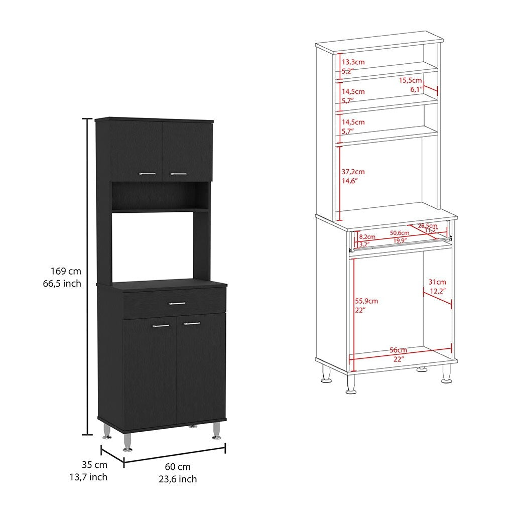 60 Kitchen Pantry with Countertop, Closed & Open Storage -Light Oak