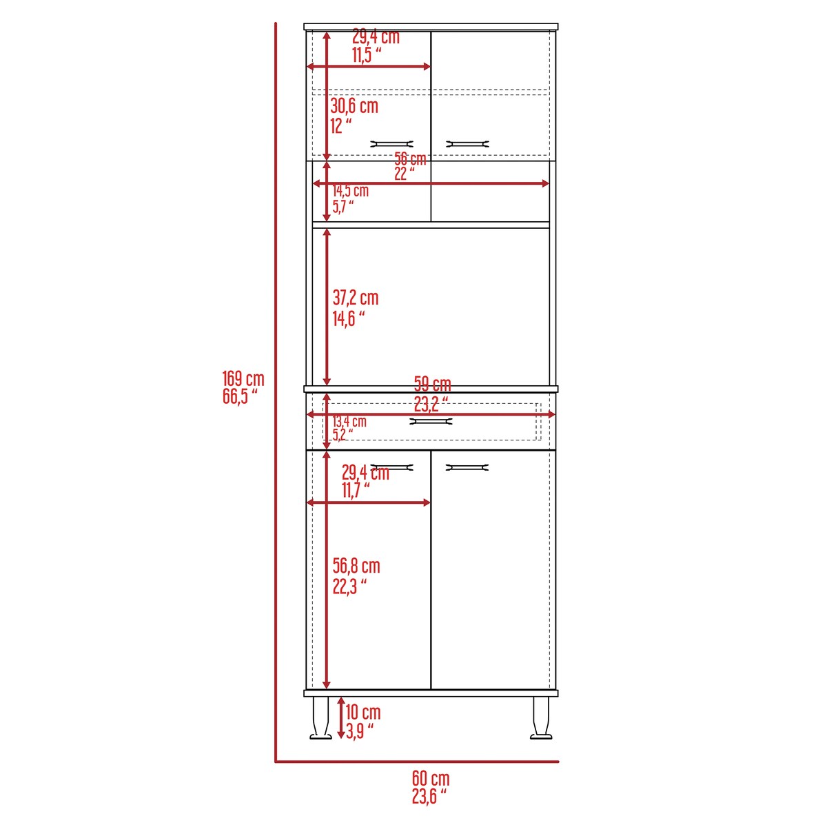 60 Kitchen Pantry with Countertop, Closed & Open Storage -Light Oak