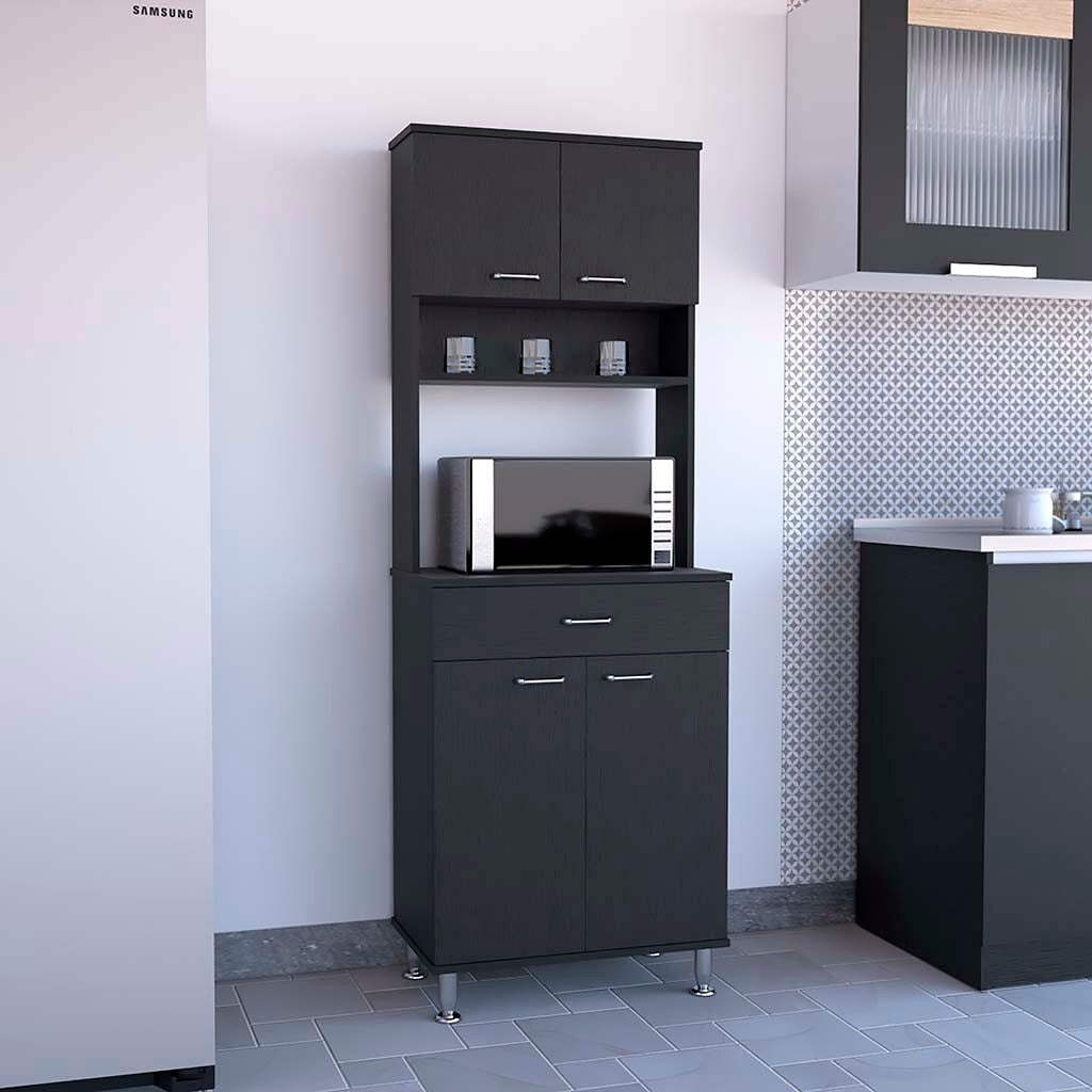 60 Kitchen Pantry with Countertop, Closed & Open Storage -Light Oak
