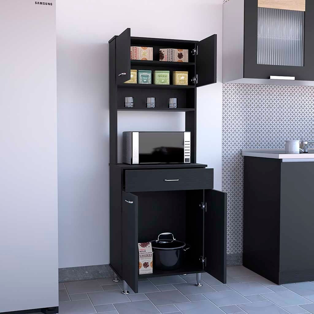 60 Kitchen Pantry with Countertop, Closed & Open Storage -Light Oak
