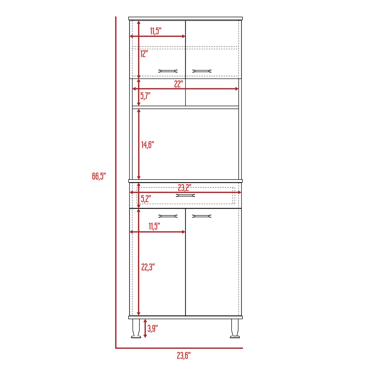 60 Kitchen Pantry with Countertop, Closed & Open Storage -Light Oak