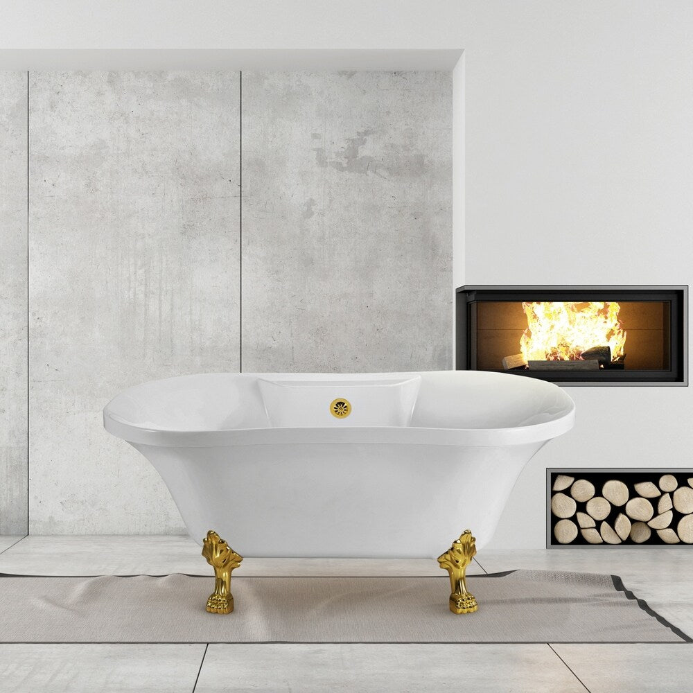 60" Streamline N100GLD-GLD Soaking Clawfoot Tub and Tray With External Drain