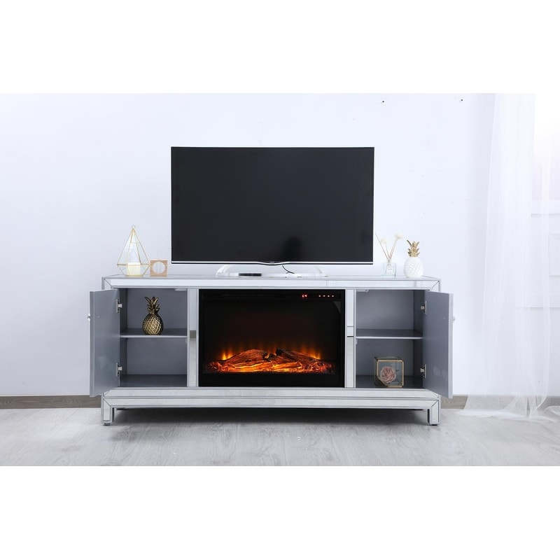 60 in. Mirrored Fireplace TV Stand
