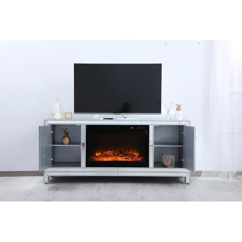 60 in. Mirrored Fireplace TV Stand