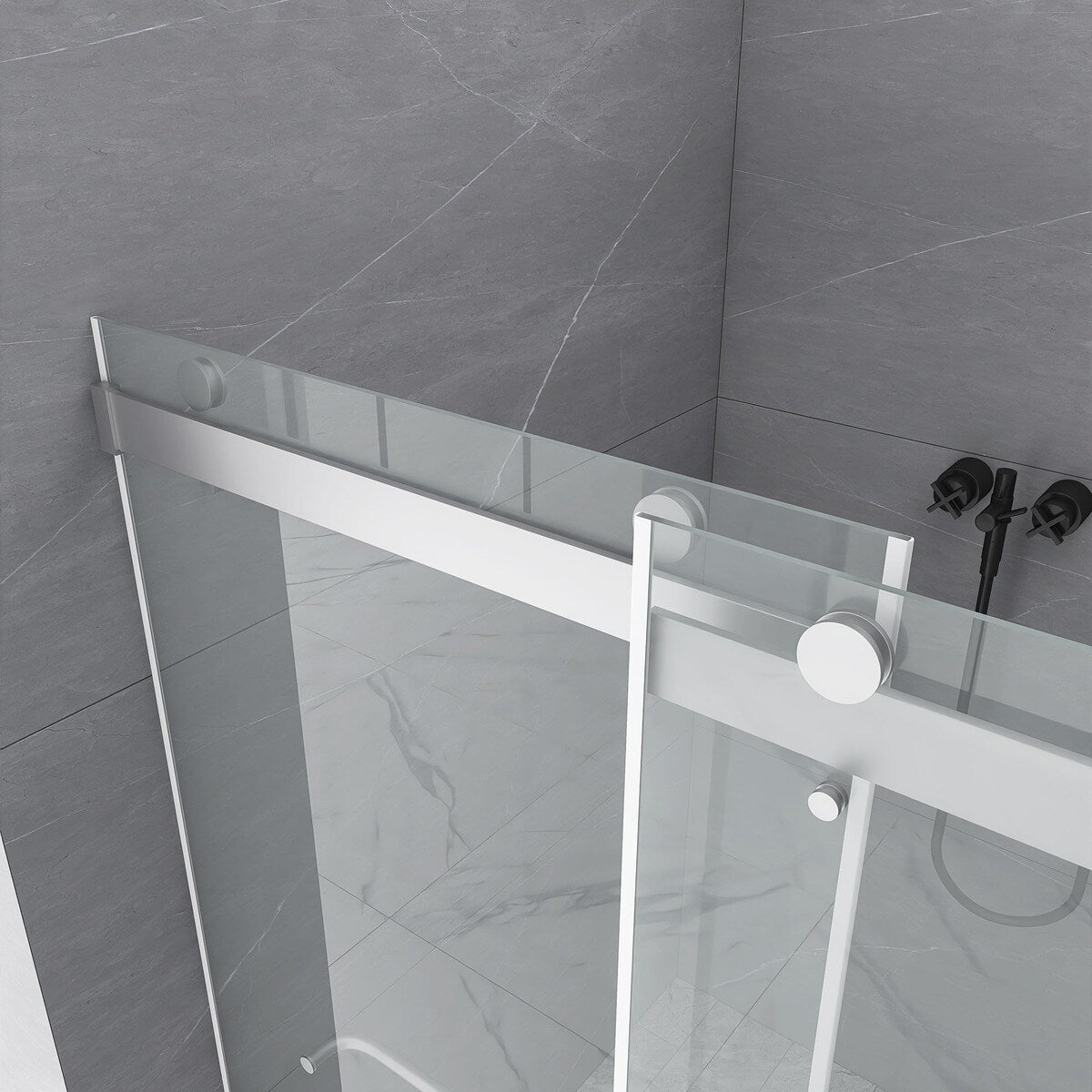 60 in. W x 76 in. H Double Sliding Frameless Shower Door in Stainless Steel Finish with Clear Tempered Glass - N/A
