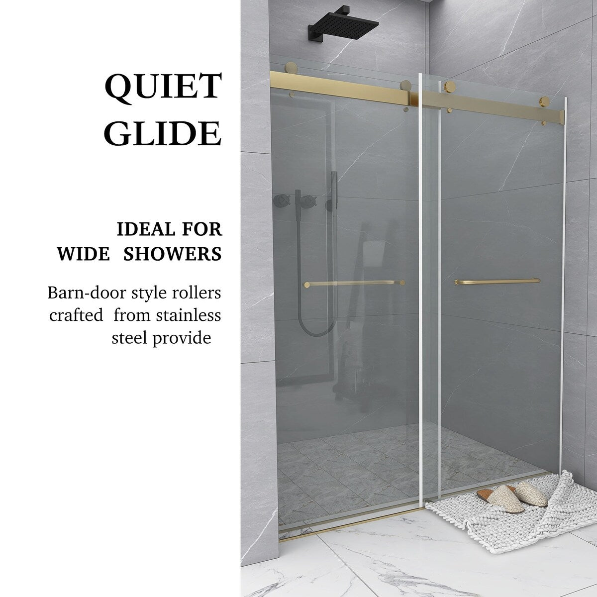 60 in. W x 76 in. H Double Sliding Frameless Shower Door in Stainless Steel Finish with Clear Tempered Glass - N/A