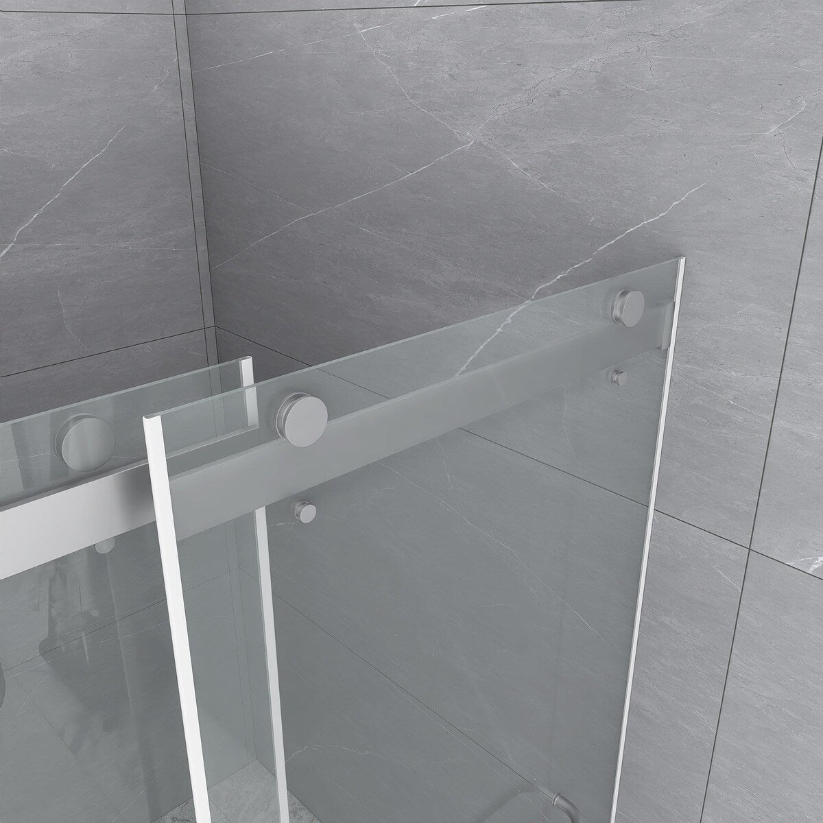 60 in. W x 76 in. H Double Sliding Frameless Shower Door in Stainless Steel Finish with Clear Tempered Glass - N/A