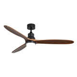 60" 3-Blade Walnut Wood Ceiling Fan with Light Remote Control