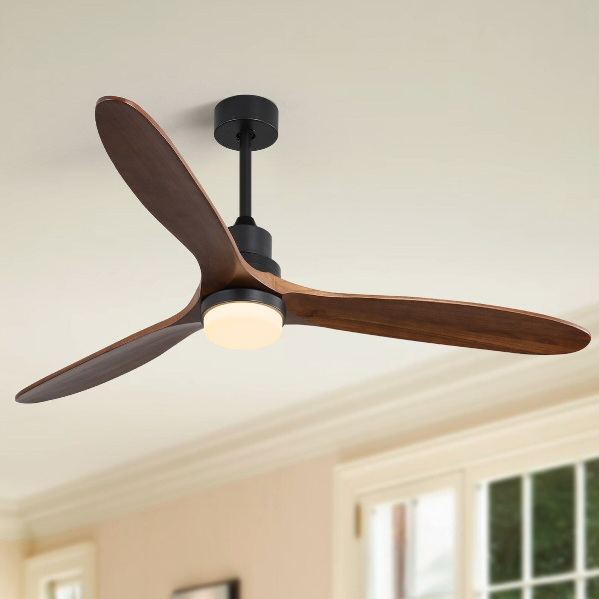 60" 3-Blade Walnut Wood Ceiling Fan with Light Remote Control