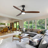 60" 3-Blade Walnut Wood Ceiling Fan with Light Remote Control