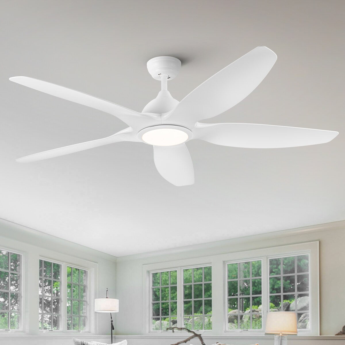 60" Black ABS Blade LED Ceiling Fan with 6-Speed Settings