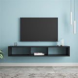60"Black Floating TV Console, TV Stands with Shelves