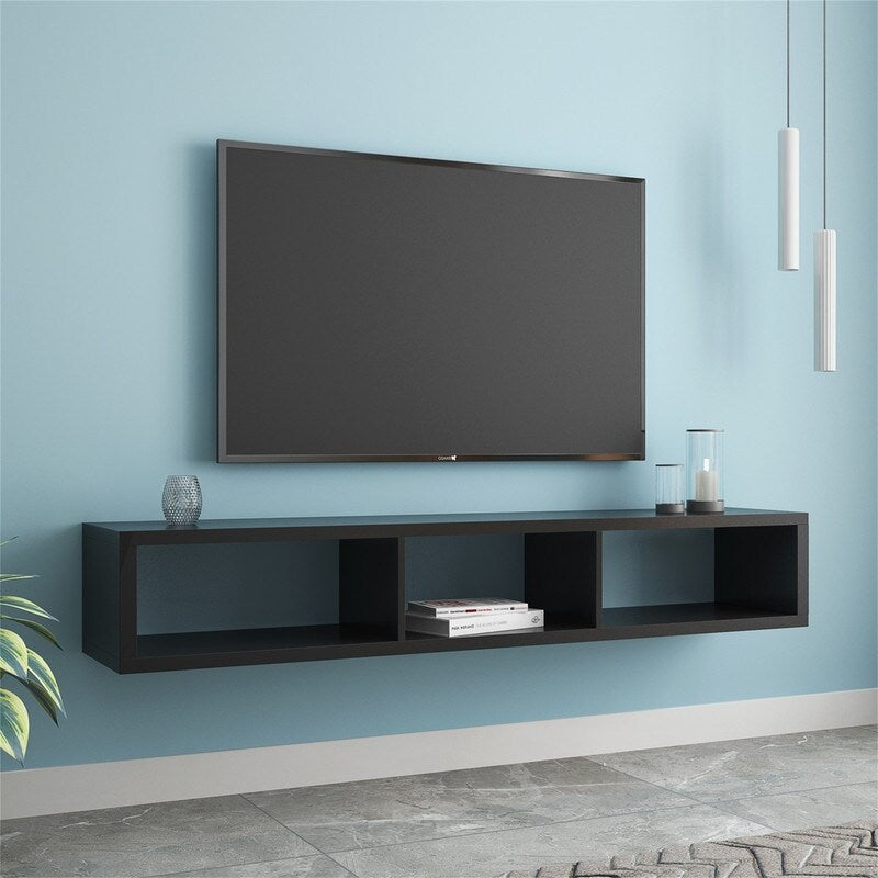 60"Black Floating TV Console, TV Stands with Shelves