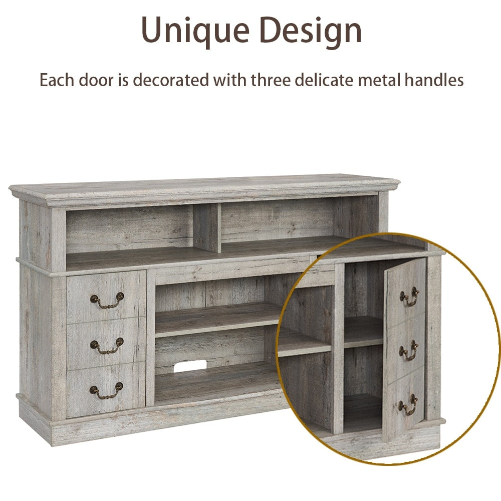 60"W Retro TV Stand Entertainment Center, 2 Cabinets&Open Shelves - 60"W*15.75"D*34.25"H