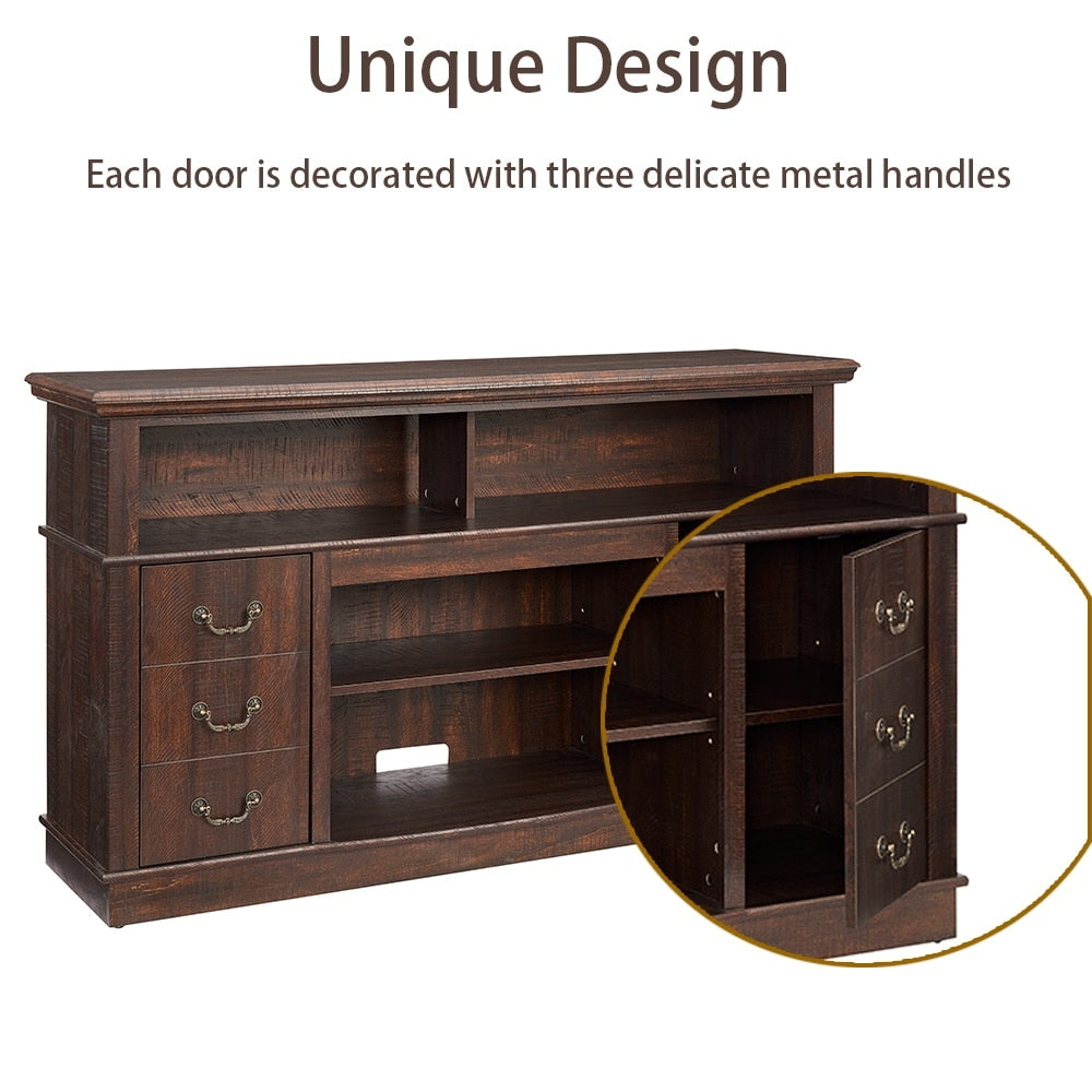 60"W Retro TV Stand Entertainment Center, 2 Cabinets&Open Shelves - 60"W*15.75"D*34.25"H
