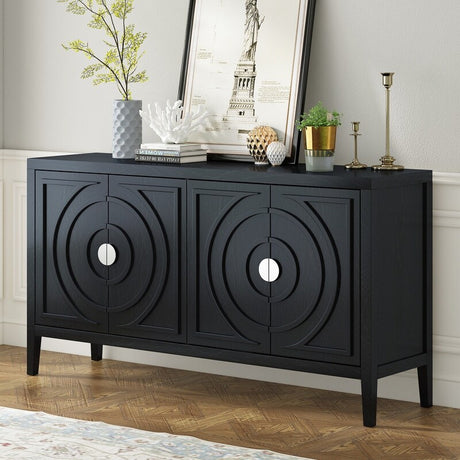 60"WSideboard door with Circular Groove Design Round Metal Door Handle,Storage Cabinet for Entrance,Dinning Room, Living Room
