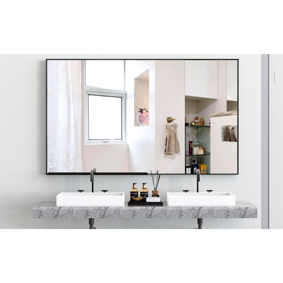60"x40" Oversized Rectangle Bathroom Mirror with Black Frame Decorative Wall Mirrors Wall Mounted mirror with Aluminum Frame