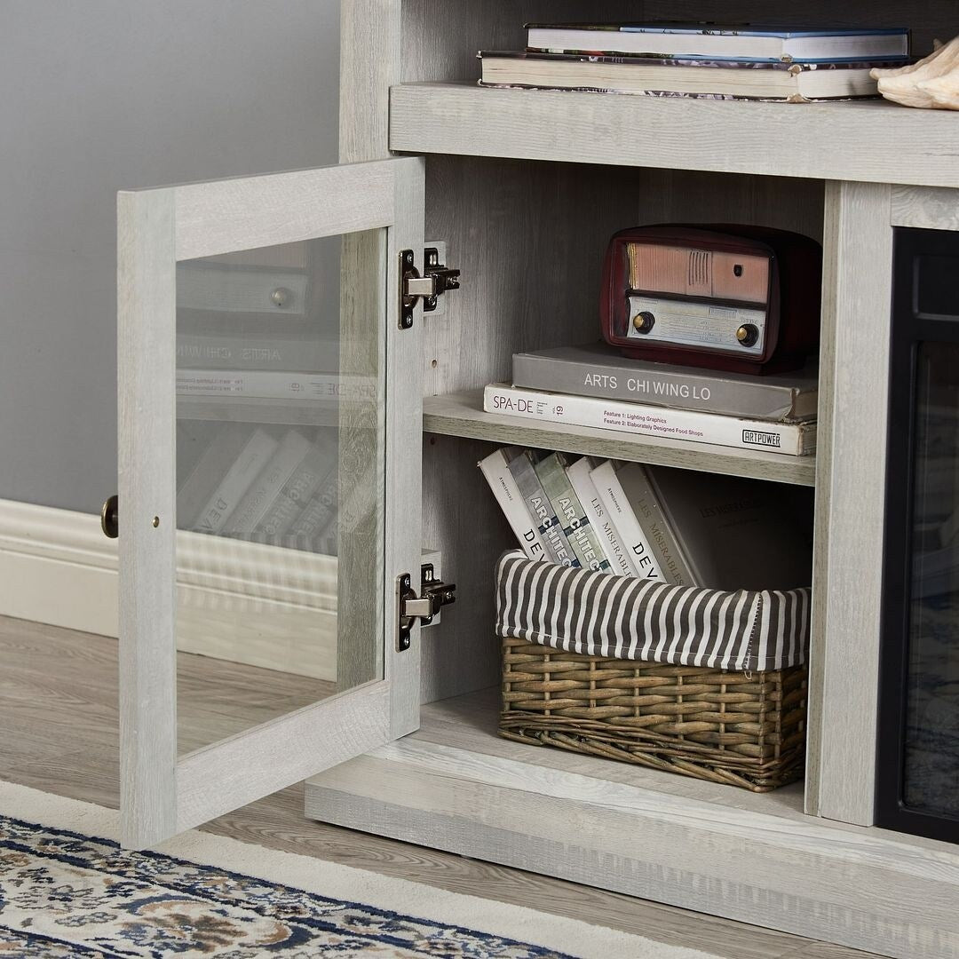 60'' American Traditional Style Contemporary TV Media Stand with Fireplace Insert