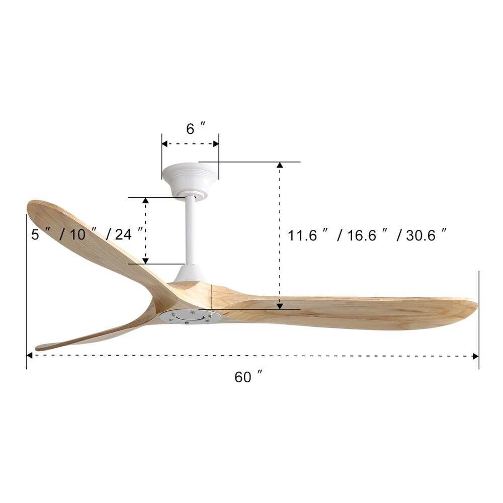 60'' White Indoor Modern Ceiling Fan with 6 Speed Remote Control and 3 Wood Blades - 60"×60"×11.6''