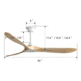 60'' White Indoor Modern Ceiling Fan with 6 Speed Remote Control and 3 Wood Blades - 60"×60"×11.6''