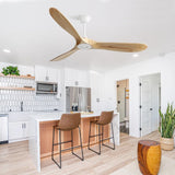 60'' White Indoor Modern Ceiling Fan with 6 Speed Remote Control and 3 Wood Blades - 60"×60"×11.6''