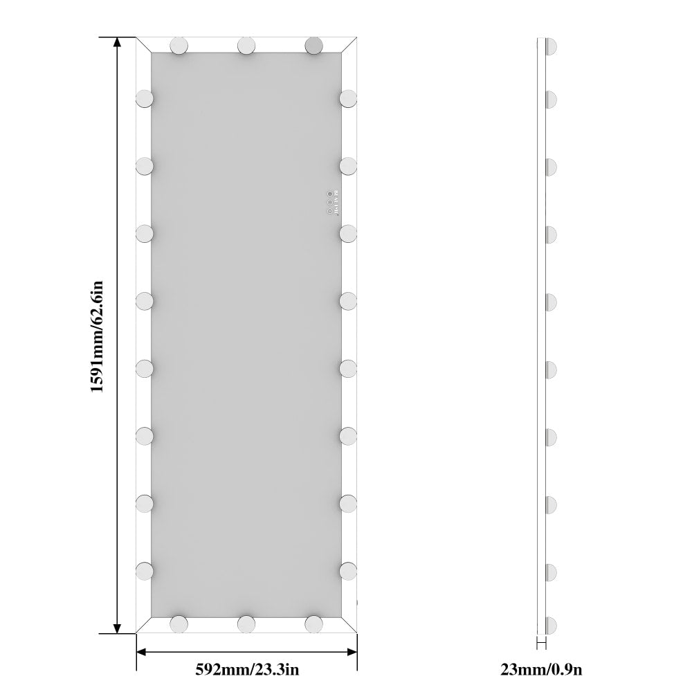 62.6'' x 23.3'' Wall Mounted Full Length Mirror with 3 Color Lights