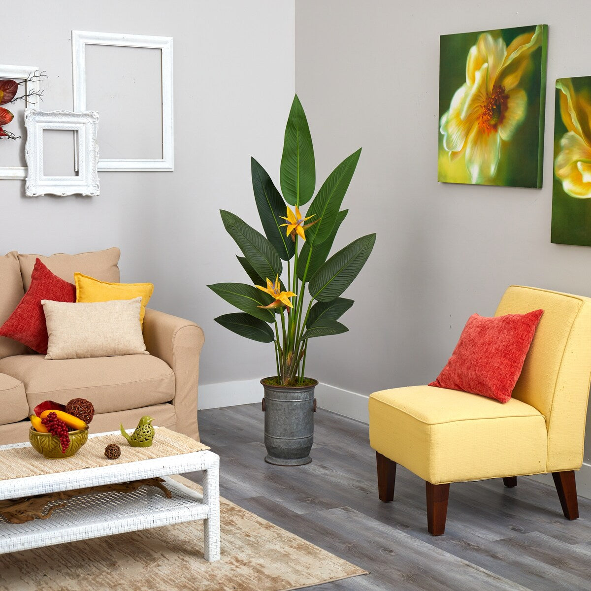 62" Bird of Paradise Plant in Vintage Metal Planter (Real Touch)