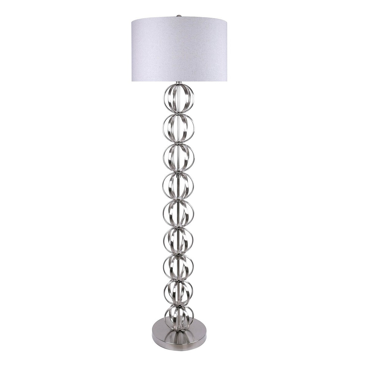 62" Metal Floor Lamp w/ Stacked, Open-Wire Orbs & Linen Shade