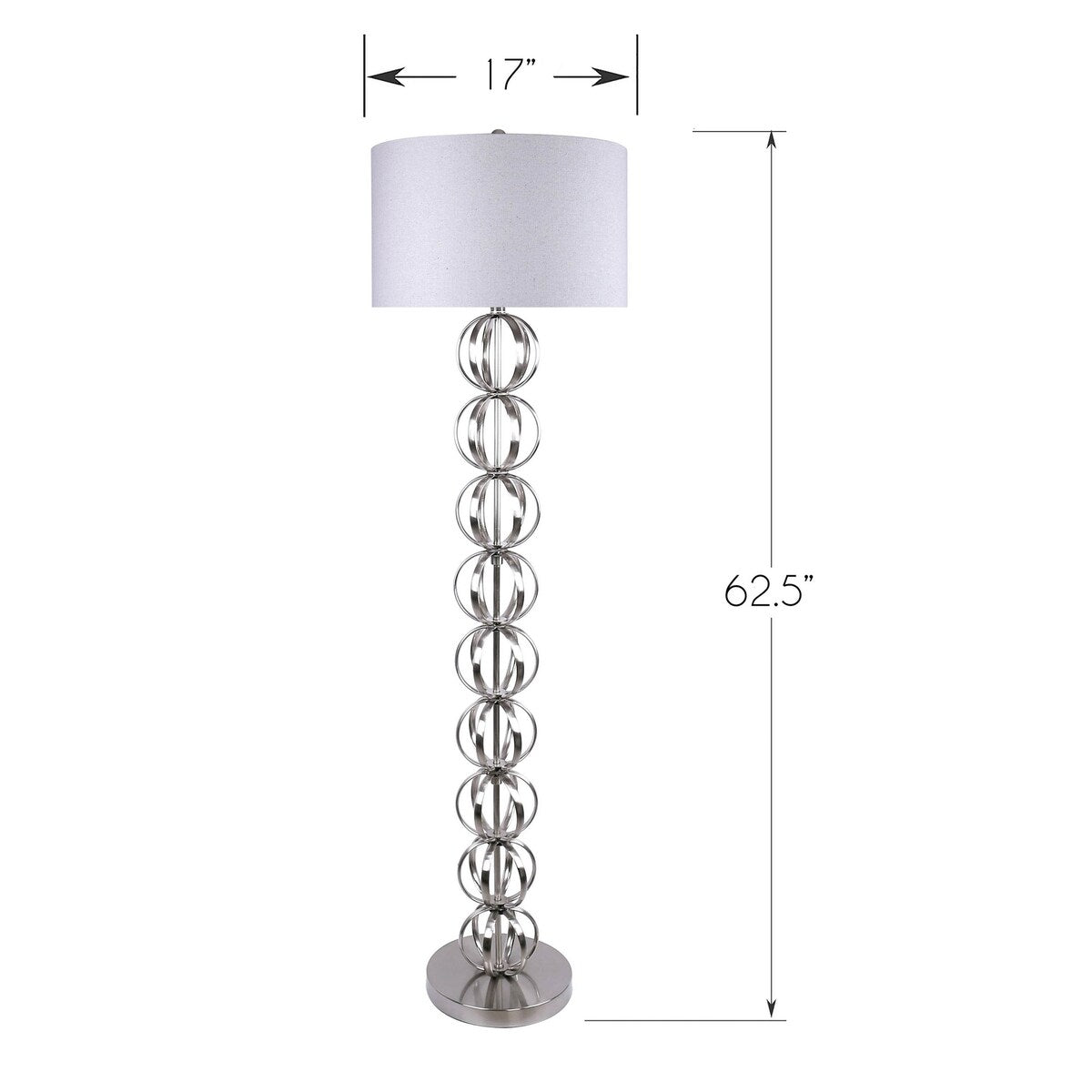 62" Metal Floor Lamp w/ Stacked, Open-Wire Orbs & Linen Shade
