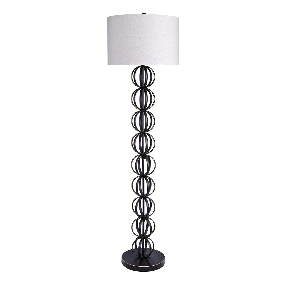 62" Metal Floor Lamp w/ Stacked, Open-Wire Orbs & Linen Shade
