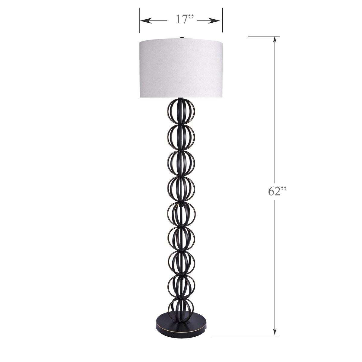 62" Metal Floor Lamp w/ Stacked, Open-Wire Orbs & Linen Shade